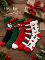 Chaussettes de Noël personnalisées OEM ODM à motifs, chaussettes d'intérieur chaudes en polaire corail pour coffrets cadeaux de fêtes