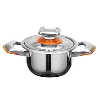 Batterie de cuisine QANA en acier inoxydable, finition miroir, compatible induction, casseroles, poêles, couvercles, design minimaliste argenté, 16 cm, four et lave-vaisselle