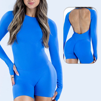 Mono Deportivo de Manga Larga para Mujer Fitvein, Mono Corto sin Costuras con Espalda Abierta, Spandex/Nylon, Elástico en Cuatro Direcciones, Transpirable