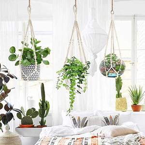 Appendiabiti per piante Macrame cesto per fioriera da parete per interni supporto per vaso da fiori decorativo 5 ganci appendiabiti per piante Macrame - Product Image 5