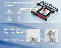 Machine de gravure laser CNC TWOTREESTS2 40W avec assistance pneumatique intégrée, contrôle par application, impression hors ligne, 410*410, bois, contreplaqué, papier