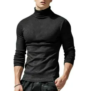 100% Cotton Men Customizable Slim Fit Turtleneck Long Sleeve High Collar Autumn Winter T-Shirt Men's Long Sleeve T-shirt