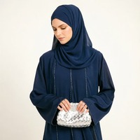 Abaya marine pour femmes, manches cloche, en mousseline de soie, vêtements modestes, vêtements islamiques