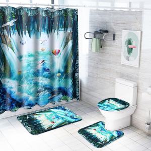 Dye Sublimation Custom Printed Shower <b>Curtain</b> and Bath Rug <b>Bathroom</b> Set - Product Image 6