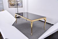 Table à manger moderne en acier inoxydable avec plateau en verre noir pour hôtels, mariages, événements scolaires (vente en gros)