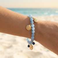 Bracelet élégant personnalisé EDGE avec perles en pierre bleue, breloques en coquillage et pierre de verre, thème océan, bijoux de mode pour femmes