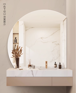 Miroir de salle de bain sans poinçon miroir de toilette semi-circulaire en forme spéciale maquillage miroir de salle de bain mural - Product Image 5