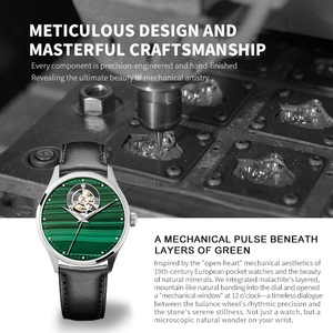 Montre automatique OEM avec logo personnalisé, 39 mm, acier 316L, cadran saphir vert malachite, roue d'équilibrage ouverte à 12 heures, GM0058 - Product Image 2
