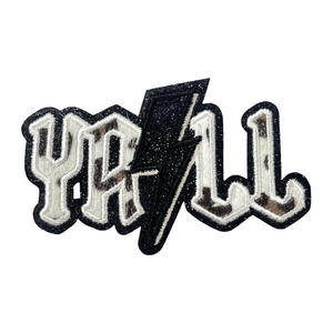 Parche de purpurina con patrón de rayo y logotipo de marca cortado a láser al por mayor, parche bordado personalizado de forma irregular con tu diseño - Product Image 2