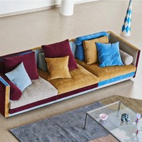 Sofá Modular Danés de Diseño Nórdico con Combinación de Colores en Tela Multicolor, Estilo Pequeño, con Esponja Artística de Madera