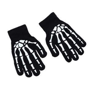 Gants d'Halloween squelette lumineux fluorescents à doigts complets en coton/spandex compatibles écran tactile pour cyclisme adultes unis anti-froid - Product Image 2