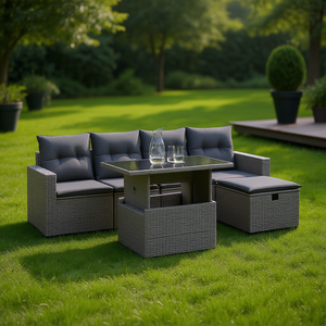 Ensemble de canapé de jardin élégant en rotin gris 6 pièces avec accoudoirs réglables, mobilier d'extérieur au design contemporain - Product Image 2