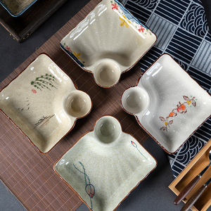 简约陶瓷寿司饺子小吃盘带酱盘方形甜点水果寿司薯条餐盘 - Product Image 3