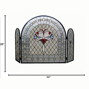 Écran de cheminée en vitrail, 3 panneaux, design baroque, décoration traditionnelle, couleur bleue, forme rectangulaire, décoration artistique, 110*70CM - Product Image 2