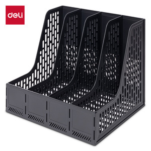 Deli Desktop Vertical <b>File</b> Holder 4-Piece Black Plastic Office <b>File</b> Rack Letter <b>Organizer</b> - Product Image 1