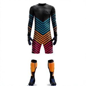 Ensemble d'uniformes de gardien de but personnalisés à manches longues, chemise noire multicolore à chevrons et short, nom et numéro de l'équipe, sublimation, adulte, fabrication en usine - Product Image 1