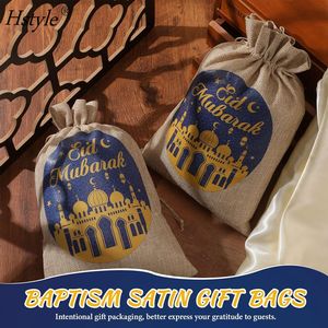 Différentes tailles de toile de jute rustique musulman Eid Ramadan Mubarak sacs-cadeaux Eid Mubarak sac à cordon avec motif de <span class=keywords><strong>château</strong></span> étoile de lune HS1627 - Product Image 2