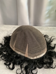 H457 Perruque ondulée permanente pour hommes, cheveux bouclés de 32 mm, base en dentelle française, couleur 1A #   Système capillaire 100% cheveux humains - Product Image 1