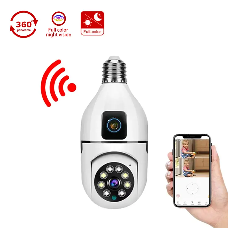 V380 Indoor 4MP Wif Light Bulb Camera 360 Wireless Security IP Camera Motion Detection Dual Lens E27 Bulb Surveillance Camera