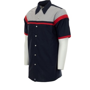 Chemise de travail de mécanicien à manches courtes en patchwork pour hommes - Product Image 1