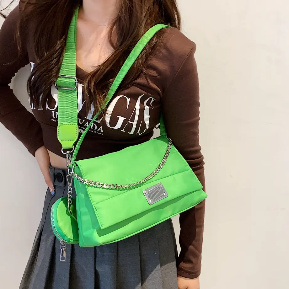 2022 Summer Candy Color Nylon Shoulder Bag Fashion Green Purse Casual Trendy Women Bag
