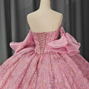 Vestido de Quinceañera de Satén con Apliques de Encaje, Hombros Naturales, Mangas Desmontables, Largo hasta el Suelo, Vestido de Gala para Fiesta de Cumpleaños 1238 - Product Image 6