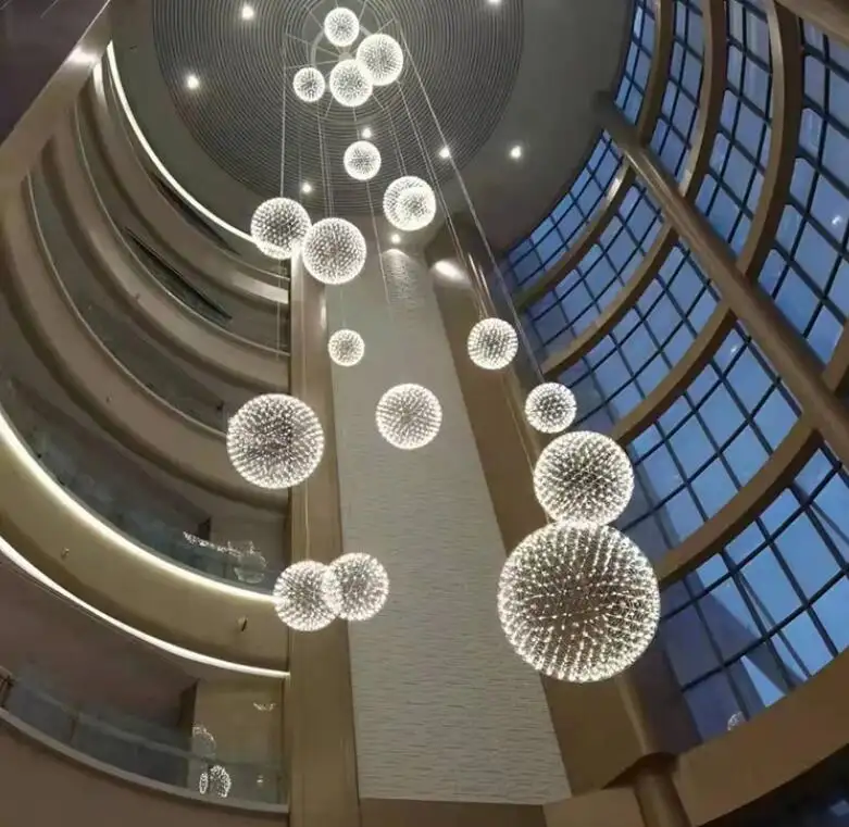 Hotel Lobby fuochi d'artificio in acciaio inox scintilla sfera Led moderno lampadario luce del soffitto lampade a sospensione