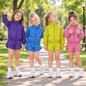 Veste coupe-vent en tissu pour filles, fermeture éclair intégrale, coupe-vent, vêtements de sport pour enfants, pour l'école, les voyages et les activités de plein air - Product Image 4