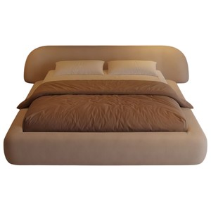 Letto Matrimoniale Moderno Minimalista in Lino Lussuoso con Rivestimento in Velluto Crema per Camera da Letto Principale, Letto Nuziale con Rivestimento Morbido Avvolgente - Product Image 6