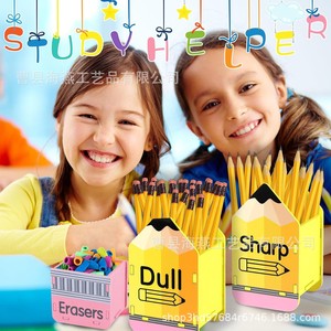 Portalápices de madera transfronterizo, forma de lápiz amarillo, organizador de escritorio, soporte para bolígrafos, caja de almacenamiento para gomas de borrar - Product Image 1