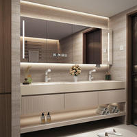 Meuble de salle de bain en bois massif avec vasque intégrée, miroir intelligent et panneau de porte peint étanche IPX4 pour salle de bain