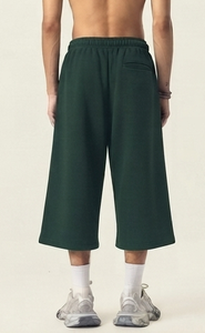Shorts Capri Homme Vert Uni 100% Coton Taille Mi-Haute avec Cordon de Serrage Décontracté Tricoté Respirant Écologique Style Urbain - Product Image 3
