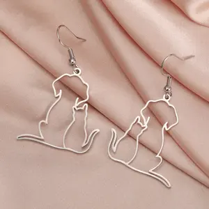 Myshape anting-anting Juntai liontin anjing dan kucing wanita anting-anting baja tahan karat hewan berongga indah hadiah perhiasan kekasih hewan peliharaan grosir - Product Image 2