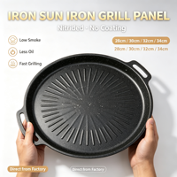 Panel Panggangan Besi Nitrided Tanpa Lapisan Anti Lengket, Plat Panggangan Besi Cor dengan Pegangan Ganda untuk BBQ, Kompor, dan Dapur