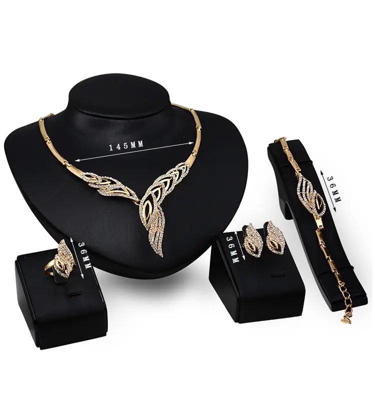 New Natural Fashion Alloy Zircon Luxury Fine Jewelry Set Stainless Steel Necklace Earrings Gold Plated Color Women Jewelry Set