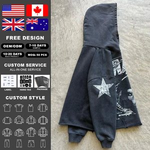 Sweat-shirts à capuche surdimensionnés pour hommes, style streetwear, vintage, effet usé, lavage à l'acide, impression sérigraphique, qualité supérieure, personnalisables OEM - Product Image 2