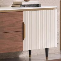Meuble TV moderne de luxe AJUNION, meuble TV en bois cannelé, plateau en pierre, rangement multimédia, table TV avec 2 armoires et 2 tiroirs