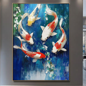 Grande decorazione per la casa fatta a mano in acrilico Fengshui moderna pittura cinese 3D Koi pesce arte della parete per il soggiorno - Product Image 3