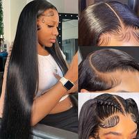 Perruque Lace Front Longue en Cheveux Humains Brésiliens Vierges Sans Colle, Pré-coupée 13x4, Densité 180%, Prête à Porter, Transparente, Lisse Baguette
