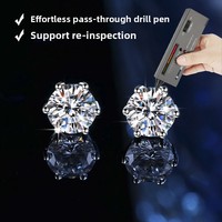 Boucles d'oreilles en argent sterling S925 avec moissanite, clous classiques à quatre/six griffes, manchette d'oreille pour femme, simples et élégantes, certifiées GRA, géométriques