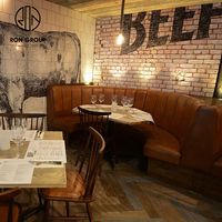 Ensemble de meubles de café moderne, demi-cercle en bois, canapé de restaurant incurvé, table et chaises rondes