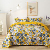 Ensemble de literie à imprimé végétal, motif double face, couvre-lit chaud vintage, ensemble de couvre-lit en coton 3 pièces pour lit de 2,2 m