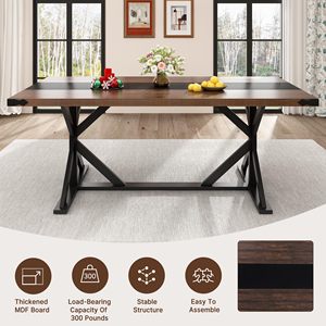 Mesa de Comedor Rectangular Moderna SENYU con Base en X para 6 Personas, Muebles para el Hogar, Diseño Rústico, Estructura Estable - Product Image 4