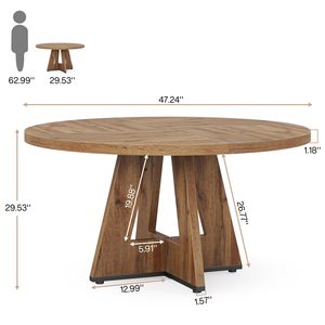 US-Lokaler Esstisch für 4 Personen, 120 cm Runder Farmhouse-Küchentisch mit Holzsockel für Küche, Esszimmer - Product Image 6