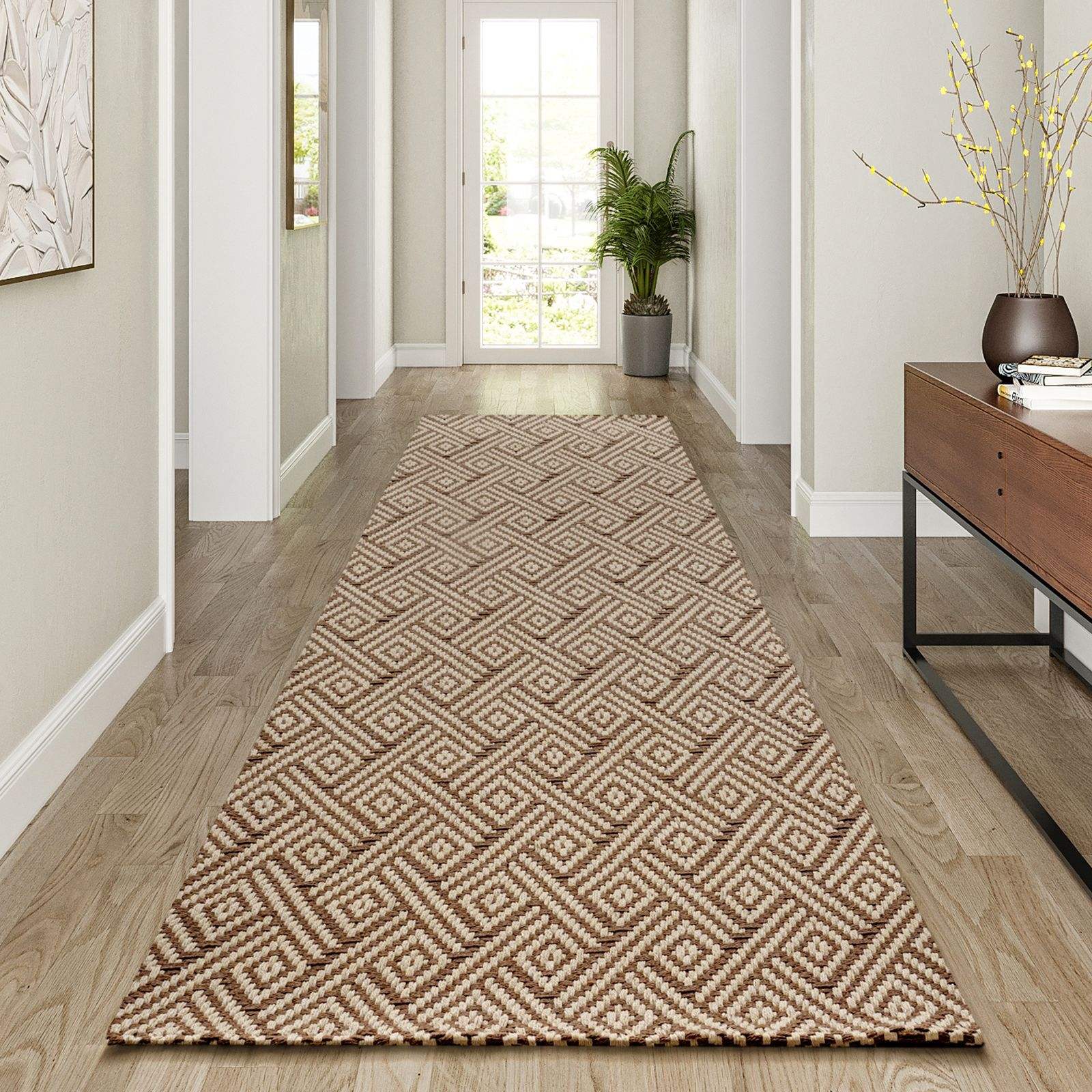 Plaid tissé polyester-coton marron