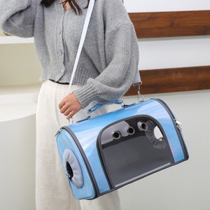 Pet Carrier <b>Backpack</b> Transparent PVC Foldable Portable <b>Cat</b> Dog Bag Laser Blue - Product Image 1