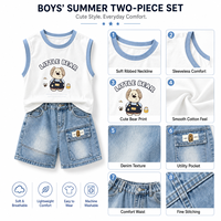 MZJ -OEM ODM Ensemble de vêtements d'été pour garçons en 2 pièces, veste à imprimé animal et short en jean, style mignon, vêtements de plage pour enfants