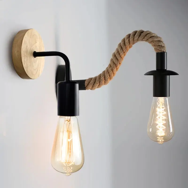 Corda de cânhamo vintage para parede, lâmpada led para parede de madeira e27 110v 220v, para área interna e externa, para corredor, lâmpada industrial