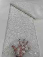 Tissu en maille de dentelle vert sauge de qualité supérieure avec perles et sequins, broderie florale pour robe de mariée et de soirée, vente en gros, en stock, livraison rapide