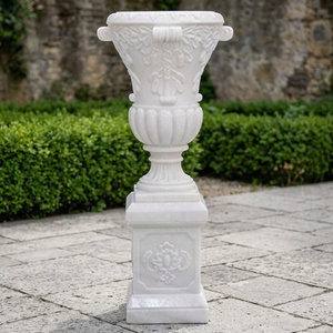 Vase sur piédestal en marbre sculpté à la main, design artistique européen naturel et solide, origine Vietnam, jardinière sur mesure pour - Product Image 2